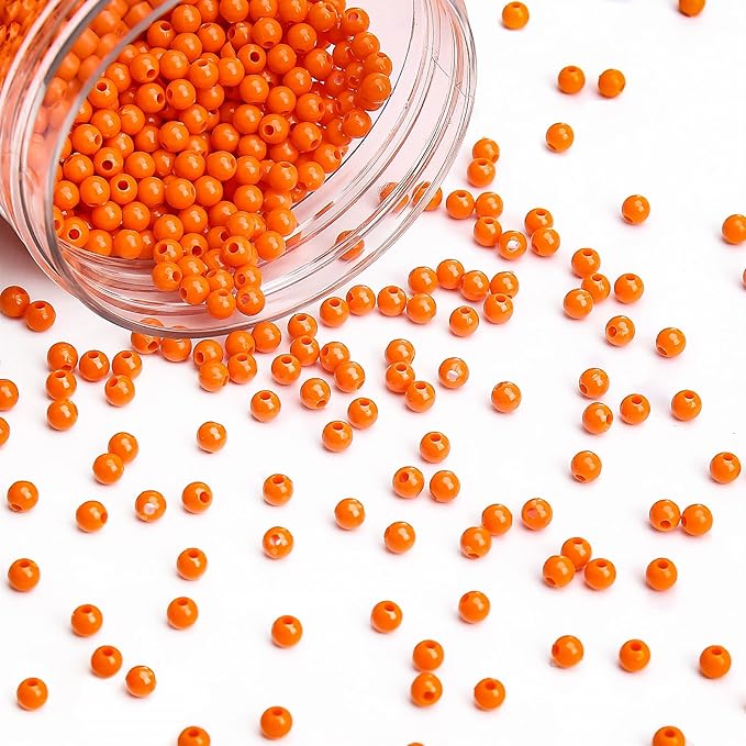 bonny boxx 2000pcs 4mm smooth orange-red acrylic round beads, plastic resin bubblegum balls chunky gumball beads for necklace and bracelet making, crafting supplies