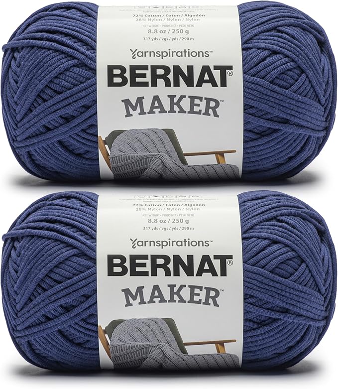 Bernat Maker Navy Yarn - 2 Pack of 250g/8.8oz - 72% Cotton 28% Nylon - #5 Bulky - 290m/317Yards - for Knitting, Crochet and Amigurumi