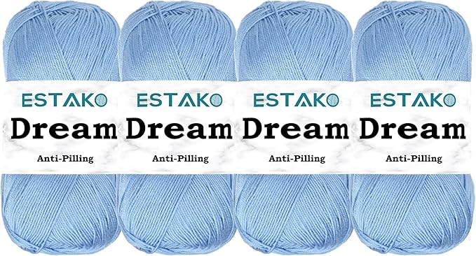 Estako Dream, (4 Skeins Pack) 100% Microfiber Acrylic Yarn, Soft, Super Fino/Fingering Weight (1) for Crochet and Knitting (4 x 3.5 Oz) / (4 x 382 Yrds) (75028 - Blue)