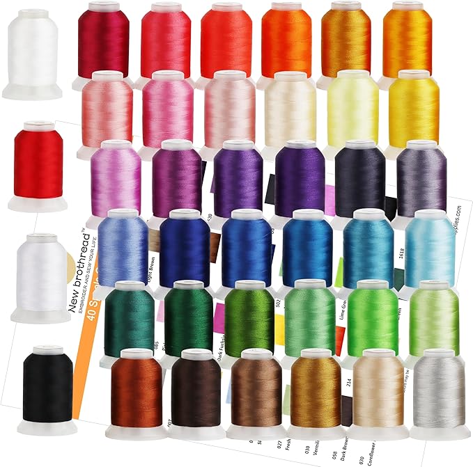 New brothreads 40 Colors 100% Polyester Machine Embroidery Thread 550yd with Thread Nets - Compatible for Home-Based Embroidery Sewing Machine