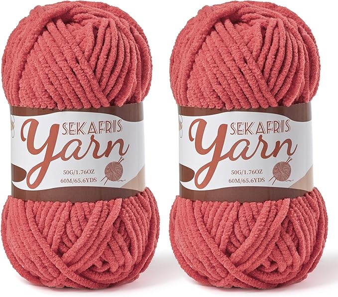 2 Pack Fluffy Velvet Yarn for Crocheting，Baby Blanket Yarn for Crocheting Soft，100g(131yds) Amigurumi Yarns，Plush Chenille Crochet Yarns，Puzzle Yarn for Crochet Weaving Craft(2 Watermelon Red)