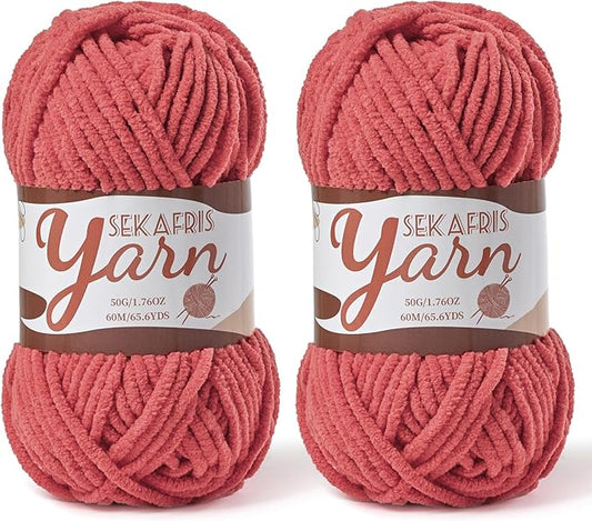 2 Pack Fluffy Velvet Yarn for Crocheting，Baby Blanket Yarn for Crocheting Soft，100g(131yds) Amigurumi Yarns，Plush Chenille Crochet Yarns，Puzzle Yarn for Crochet Weaving Craft(2 Watermelon Red)