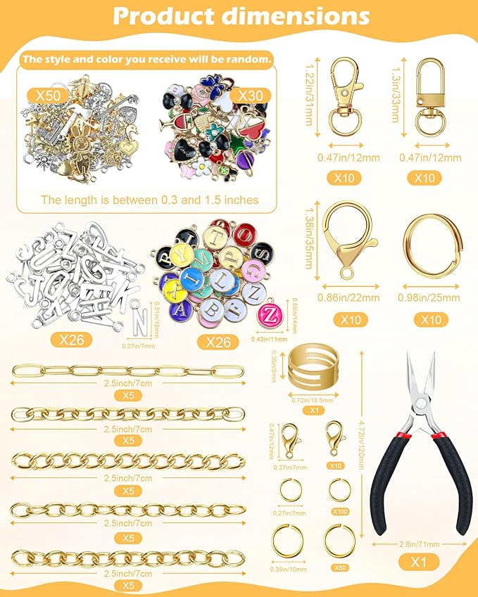 FIVEIZERO 359Pcs Charms Lip Gloss Keychain Making Kit, Charm Making Kit, Bag Charm Kit, Keychain Clips, Lobster Clasps, Jump Rings, Extender Chain & Tools, Keychain Charms for DIY and Jewelry Making