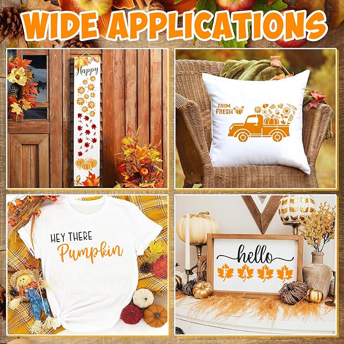 18 PCS Thanksgiving Stencils for Painting on Wood Fall Stecil for Adlts & Kids Autumn Pumpkin Leaves DIY Crafts Kit Templtes for Plain Door Wreath Hanger Door Mats Supplies