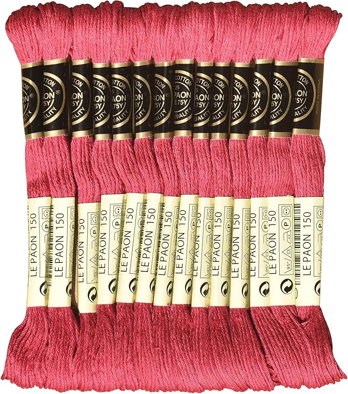 LE PAON Embroidery Floss, 14-Pack Six Strands 100% Long Staple Cotton Embroidery Thread, 8.7-Yard，Color Number：150,Dark Dusty Rose