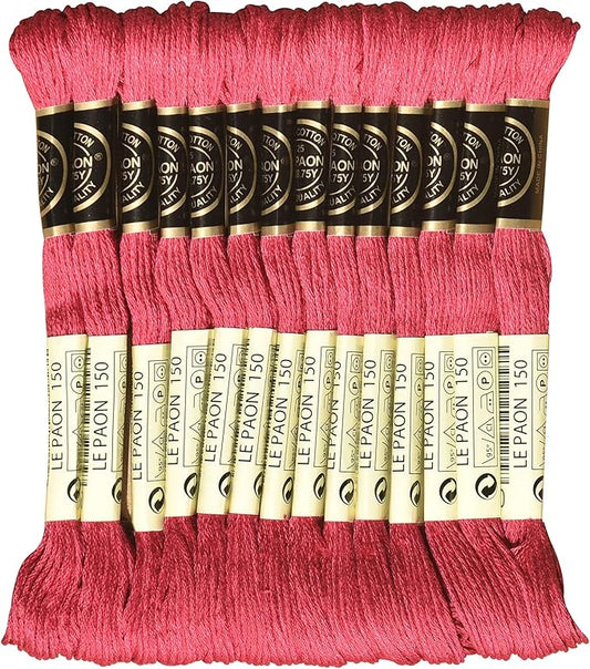 LE PAON Embroidery Floss, 14-Pack Six Strands 100% Long Staple Cotton Embroidery Thread, 8.7-Yard，Color Number：150,Dark Dusty Rose
