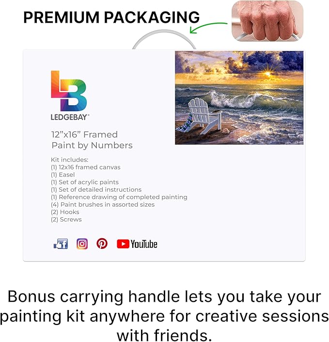 Ledgebay DIY Paint by Numbers Kit for Adults Framed Canvas: Beginner to Advanced Paint by Numbers Kit, Kits Include Acrylic Paint Set Brushes Tabletop Easel (Be Still 12" x 16" Framed)