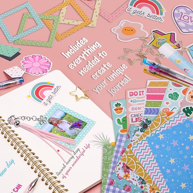 diy journal kit for girls, scrapbook & diary supplies set, birthday gifts for teen girls craft sets - unleash creativity journaling art crafts kit - ideal gifts for 8 9 10 11 12 13 14 year old girl