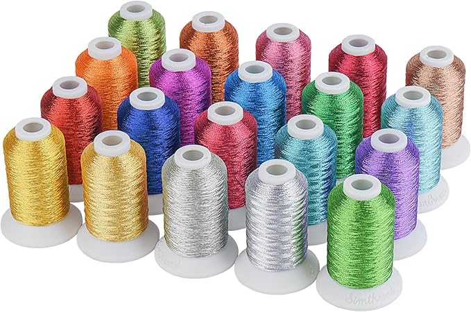 Simthread Best 20 Colors Metallic Embroidery Machine Thread Kit 500M(550Y) for Computerized Embroidery and Decorative Sewing
