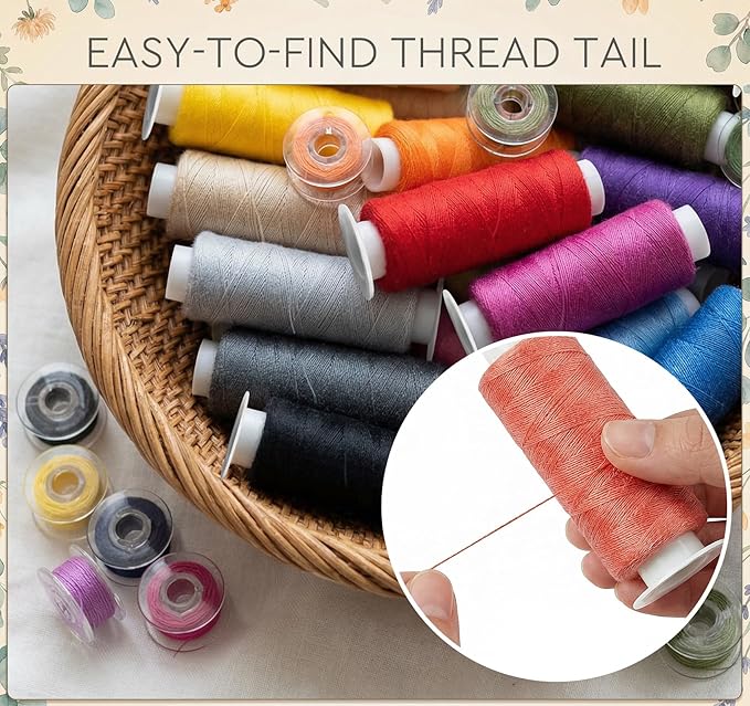 ilauke 50Pcs Thread for Sewing, 400 Yards Sewing Thread kit, Prewound Bobbins Hand & Machine, Sewing Machine Thread Assortment for Brother Singer Janome Juki Serger Machine, 25 Colors