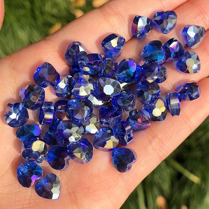 70pcs 8mm AB Dark Purple Faceted Heart Beads for Jewelry Making Crystal Glass Beads for Bracelets Necklace Crafts, Friendship Bracelet Kit, Love Gifts