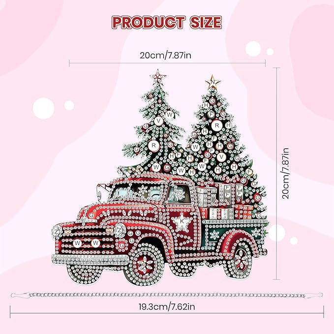 MOGTAA Christmas Truck Diamond Art Hanging Kits for Adults Kids, Christmas Tree Diamond Art Suncatchers, 5D Special Shape Diamond Painting Window Pendant Kit for Home Garden Wall Decor
