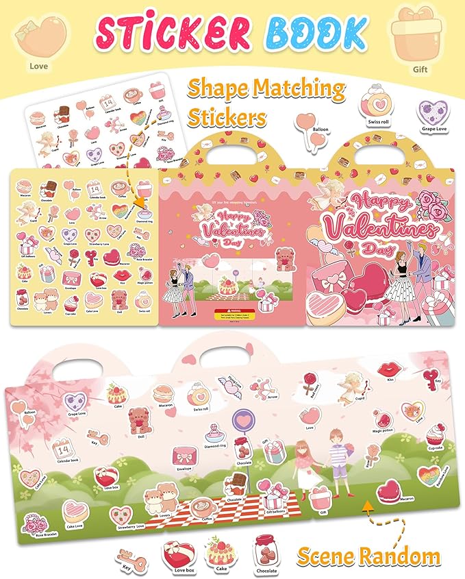 benresive reusable sticker books for kids, sticker books for toddlers, toddler travel toys activities crafts ages 3 and up birthday gifts - valentines