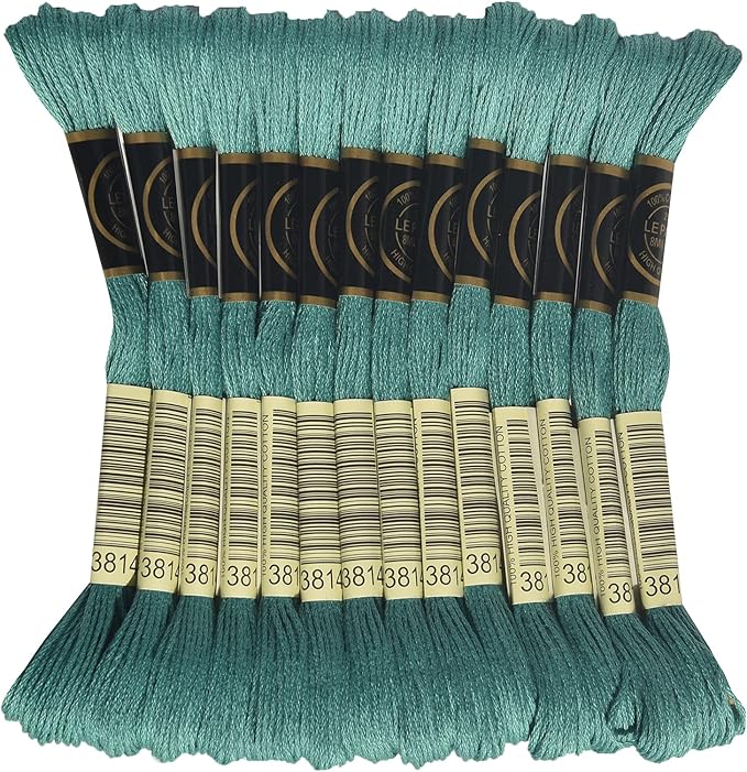 LE PAON Embroidery Floss, 14-Pack Six Strands 100% Long Staple Cotton Embroidery Thread, 8.7-Yard，Color Number：3814, Aquamarine