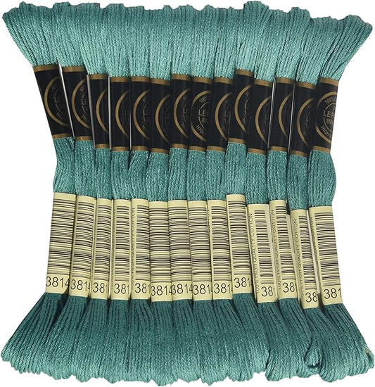 LE PAON Embroidery Floss, 14-Pack Six Strands 100% Long Staple Cotton Embroidery Thread, 8.7-Yard，Color Number：3814, Aquamarine