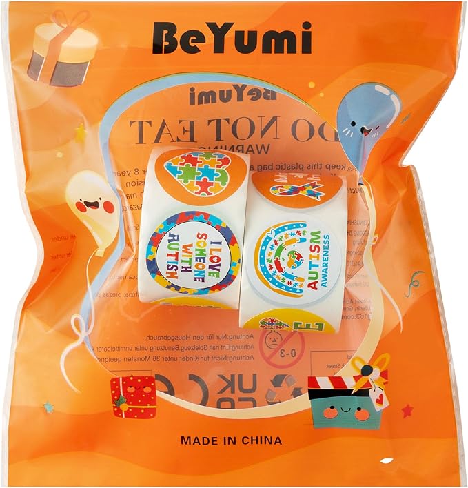 beyumi autism awareness roll stickers - 1000pcs autism awareness sticker in 2 rolls waterproof vinyl puzzle pieces ribbon decal fundraiser event laptop bottle notebook luggage gift decor for kids teen