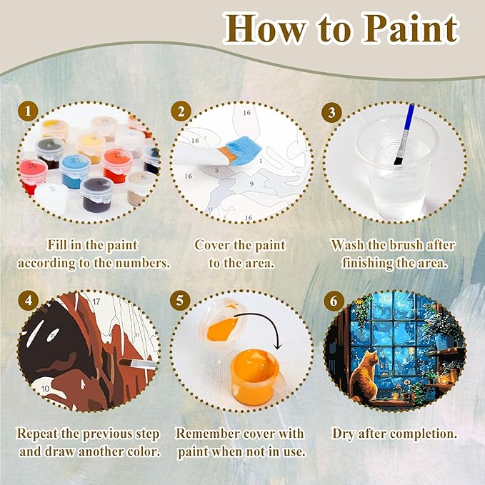 HMZephitiquc Night Paint by Numbers Kit for Adults Beginners, Adult Paint by Number Cat, Night Painting by Numbers for Adults, Easy Oil DIY Craft Home Wall Decor 16x20 in