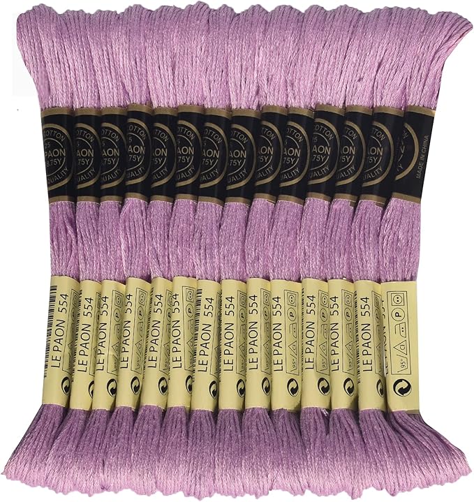 LE PAON Embroidery Floss, 14-Pack Six Strands 100% Long Staple Cotton Embroidery Thread, 8.7-Yard，Color Number：554, Light Violet