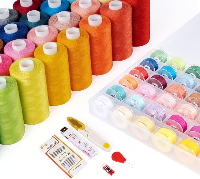 ilauke 72 Pcs Sewing Thread 700 Yards, 36 Colors Prewound Bobbins Thread for Sewing, Polyester Sewing Machine Threads for Brother Singer Janome with Sewing Supplies