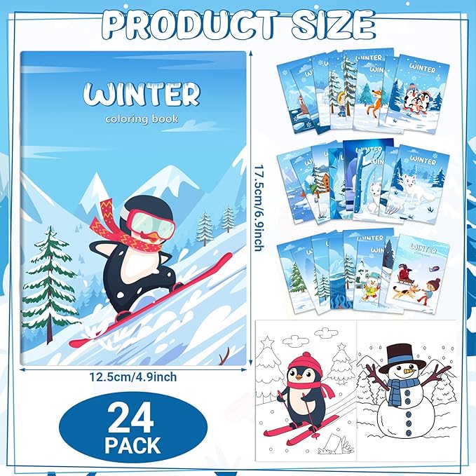 Liliful 24 Pcs Winter Coloring Book Bulk for Kids Winter Party Favors DIY Drawing Book with Polar Animals Patterns Small Activity Books Holiday Theme Birthday Goodie Bags