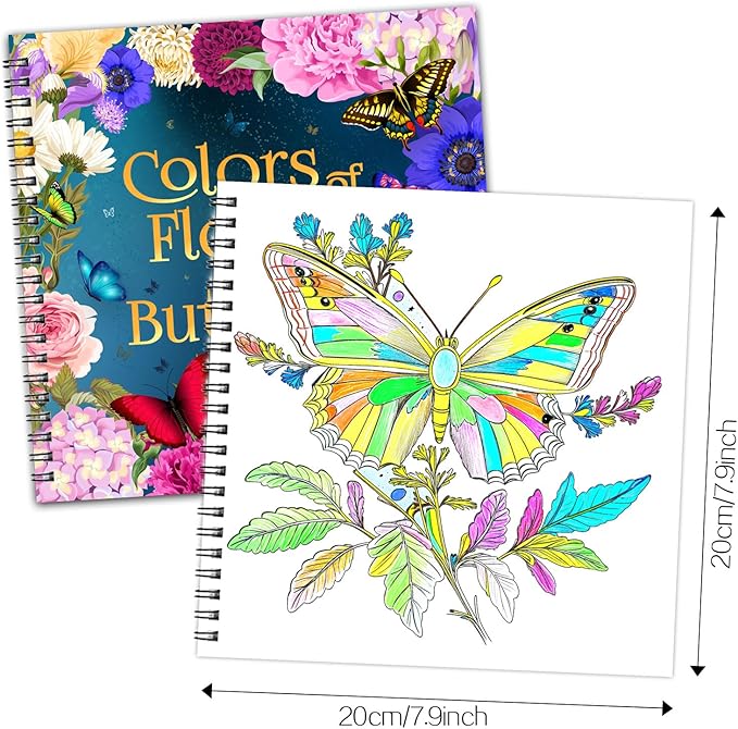 Ilyever Coloring Book for Women,30 Flower&Butterfly Coloring Book,Spiral Bound Coloring Books for Adults Relaxation and Stress Relief,Gifts for Women for Birthday,Thanksgiving and Christmas