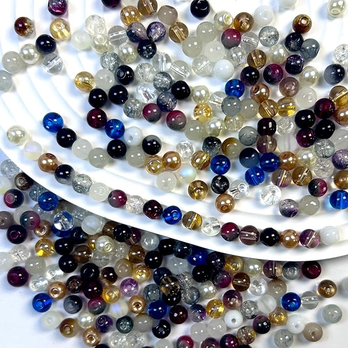 300pcs 6mm Glass Beads, 24 Colors Assorted Glass Beads for Jewelry Making, Brown Series Round Spacer Bead Kit for Bracelet Necklace DIY Craft