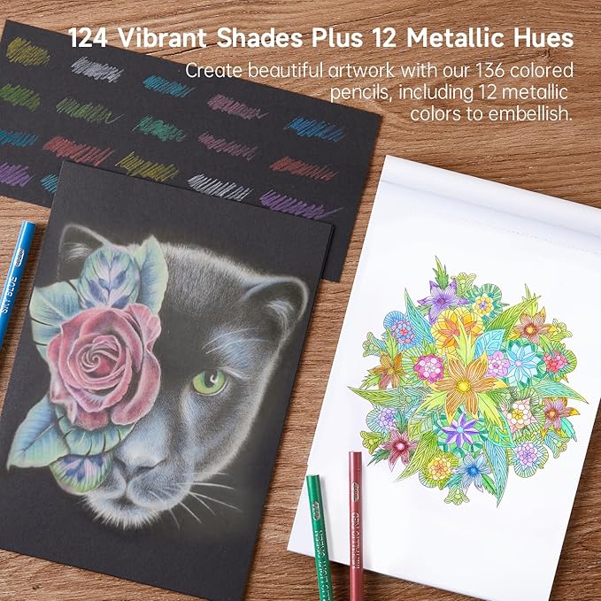 Shuttle Art 136 Color Pencils for Adult Coloring Book, Soft Core Colored Pencils Set for Doodling, Sketching, Drawing, Art Supplies