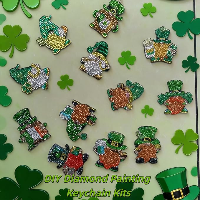 Gnomes Diamond Art Kits Ornaments for Adults 12 Pcs 5D DIY Diamond Painting Keychain Kits Gifts for Girls Boys Women Men