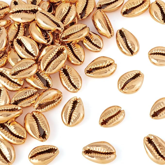 Cheriswelry 50pcs Light Gold Electroplated Shell Beads Cowrie Shells Spiral Sea Shell Summer Beach Loose Spacer Beads for Bracelet Craft Jewelry Making Fish Tanks Home Decoration 15~20mm