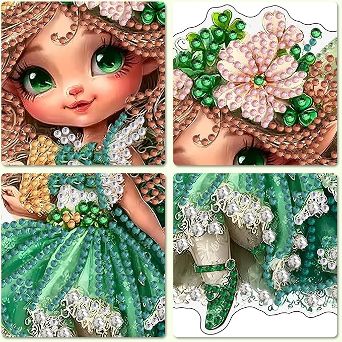 MXJSUA St. Patrick's Day Fairy Special Shaped Hanging Diamond Painting Art Kits for Adults, Crystal Rhinestone Acrylic Gem Art Pendant Ornaments Kit for Home Decor and Gift 7.87 * 7.87 Inch