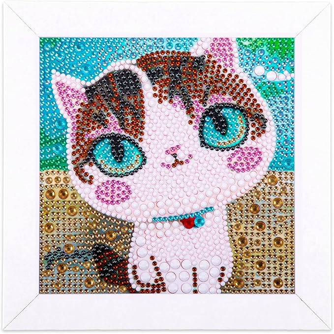 QEUOYSS Diamond Art Kit for Kids with Wooden Frame Art and Crafts for Kids Ages 6-8 -10-12 Easy to DIY Diamond Art for Kid and Adult Beginners Home Wall Decoration (uad-02 cat)