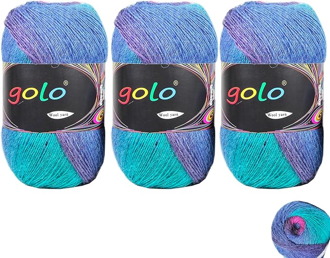 golo Wool Yarn for Hand Knitting 100g X 3 Cachemire Multicolor Rainbow Yarn