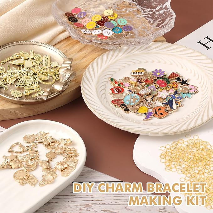 Zplontya Gold Charm Bracelet Making Kit - 545 Pcs Jewelry Making Supplies with 20Pcs Bracelet Chains, Storage Box & Gift Bags, DIY Bracelet Kit for Jewelry Making, Gold Charms for Crafting