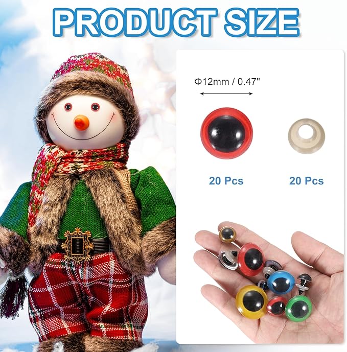 PATIKIL 12mm Safety Eyes, 20Pcs Realistic Doll Crocheting Safety Eyes with Washers for Decor Crochet Accessories Dolls Craft Halloween, Red