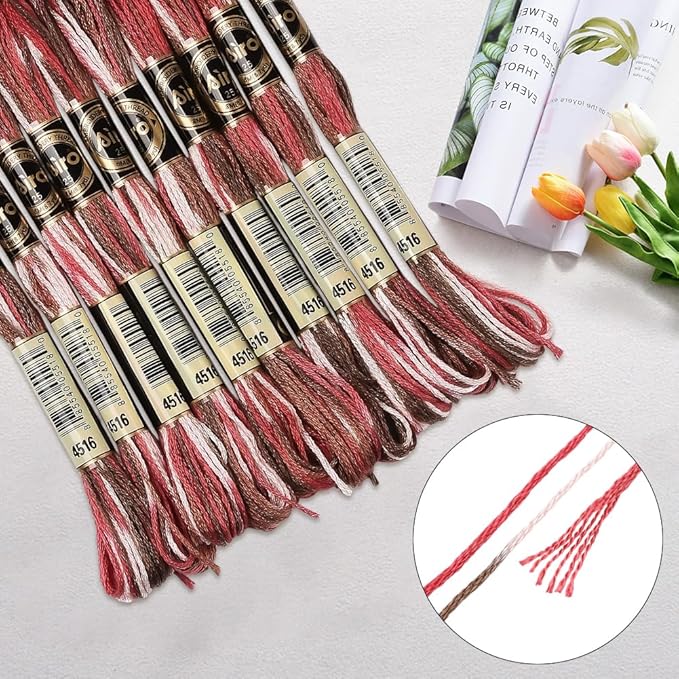 10 Skeins 6 Strands Red Embroidery Floss Threads Bulk Variegated Gradient Cross Stitch Thread Polyester Friendship Bracelets String for Jewelry Making Hand Sewing Knitting Stitching Crafts