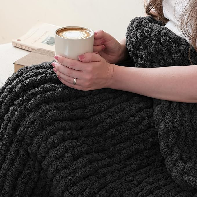 Jumbo Chunky Yarn for Hand Knitting - Super Thick Chenille Chunky Yarn for Crocheting - Extra Soft Bulky Fluffy Blanket Big Yarns 8 Jumbo Pack (27yds,8 oz Each Skein) Black