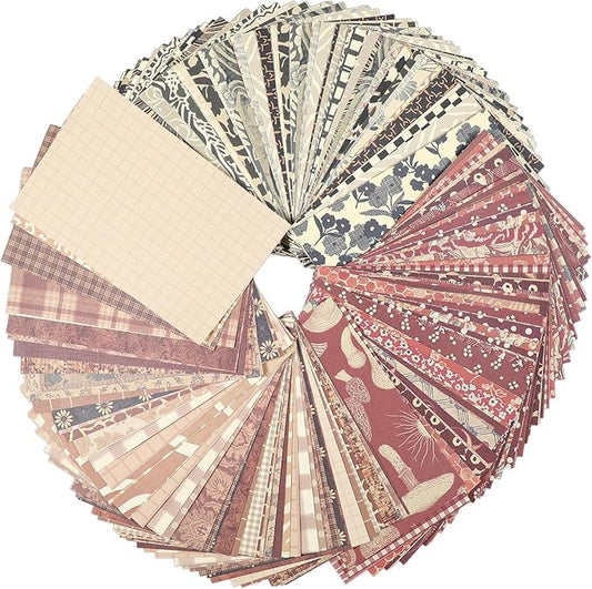 180 Sheets Patterned Paper, Scrapbook Paper for Decoration, Scrapbook Supplies Kit for Writing Planner (Red, Gray, Brown)
