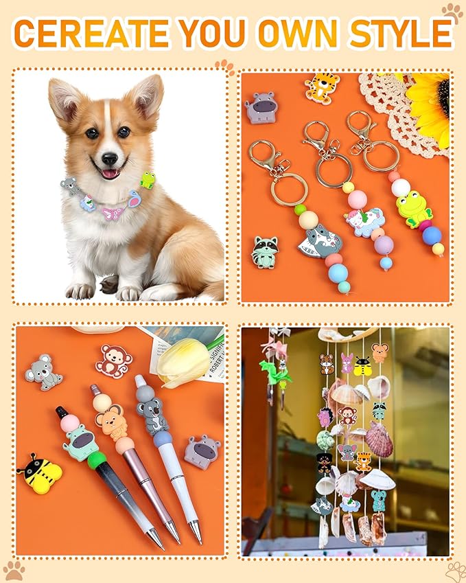 33PCS FIVEIZERO Focal Beads – Bulk Animal Charms for DIY Pens, Keychains, Bracelets, Necklaces, Lanyards, Beaded Pens, Crafting, and Creative Supplies