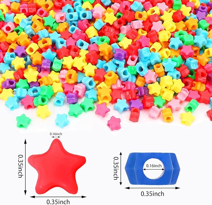 UPINS 1200 Pcs Star Pony Beads, Star Shape Spacer Beads Rainbow Beads Bulk Large Hole for Birthday 4th of July Pride Party Decorate Friendship Bracelets Hair Beads Crafts