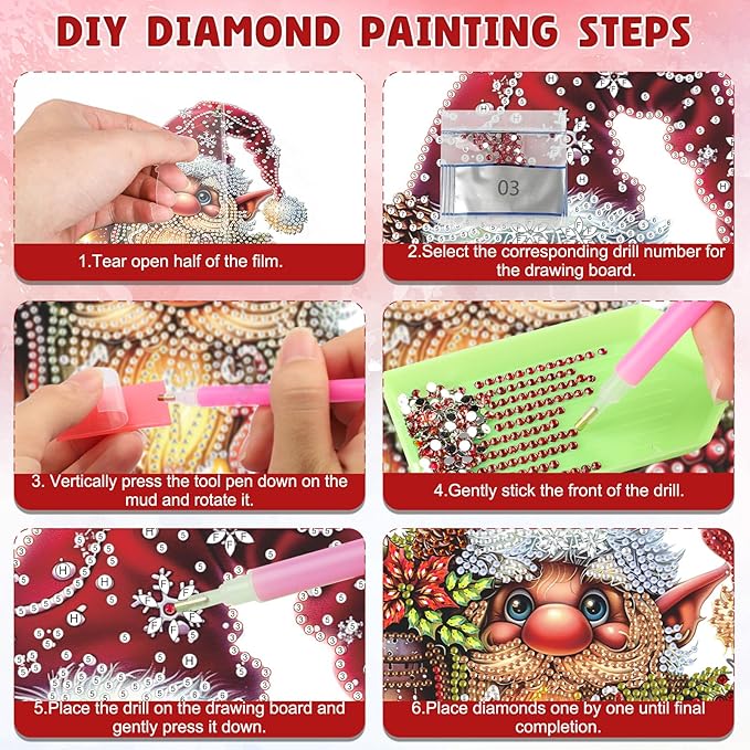 DOMROM Gnome Diamond Art Hanging Kits for Adults Beginner, Christmas Special Shaped Crystal Diamond Painting Gnome Pendant, DIY Diamond Art Suncatchers for Home Garden Wall Decor Gift