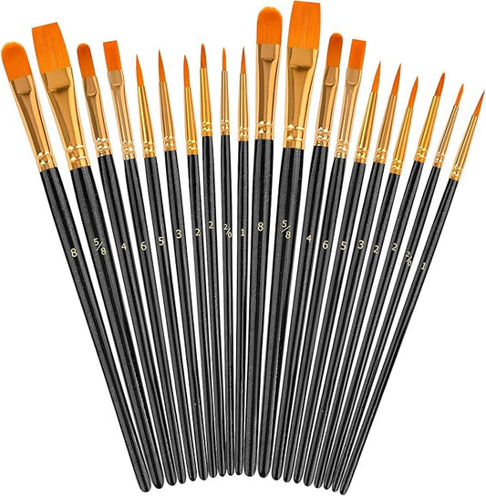 Soucolor Acrylic Paint Brushes Set, 20Pcs Round Pointed Tip Artist Paintbrushes for Acrylic Painting Oil Watercolor Canvas Boards Rock Body Face Nail Art, Halloween Pumpkin Ceramic Crafts Supplies