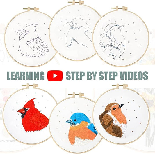 lx lermx embroidery kits for beginners, adult starter cross stitch kit needlepoint complete diy kit with unique patterns, hoop, colorful threads, tools, step by step instructions & video tutorial
