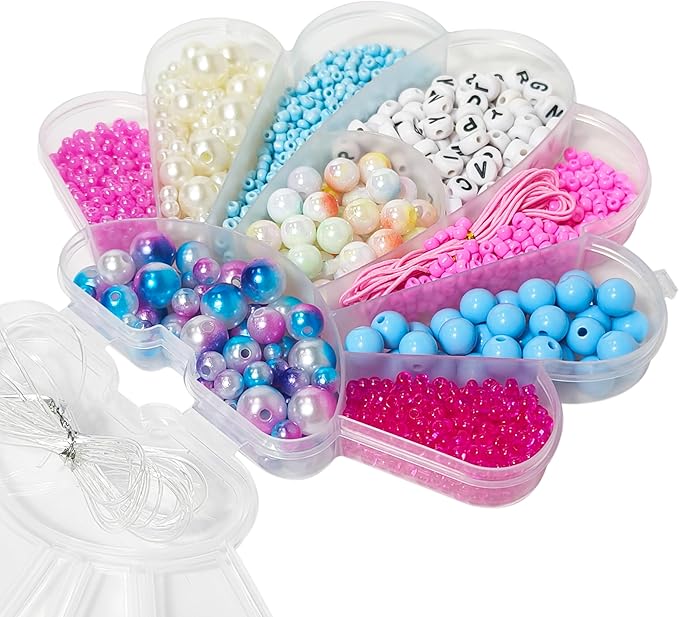 luv her beading kits - necklace making kit & diy friendship bracelet kit for girls - includes 60x 6mm verbiage, 8mm pearl beads & more - jewelry making craft kit for kids ages 6+