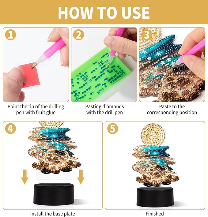 Diamond Painting Night Light, Diamond Painting Kits For Adults Desktop Ornaments For Table Tabletop Decor Diamond Art Accessories For Adult Beginner Touch Lamp for Bedrooms Living Room-Moonlight Beach