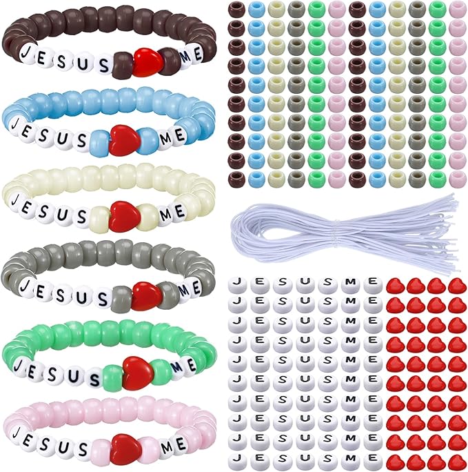 Ferreve 35 Sets Easter Morandi Religious Bead Wristband Craft Kit Jesus Love Me Faith DIY Bead Craft Kit Letter Charms for VBS Week Sunday School Christian Bible Verse Gifts Making