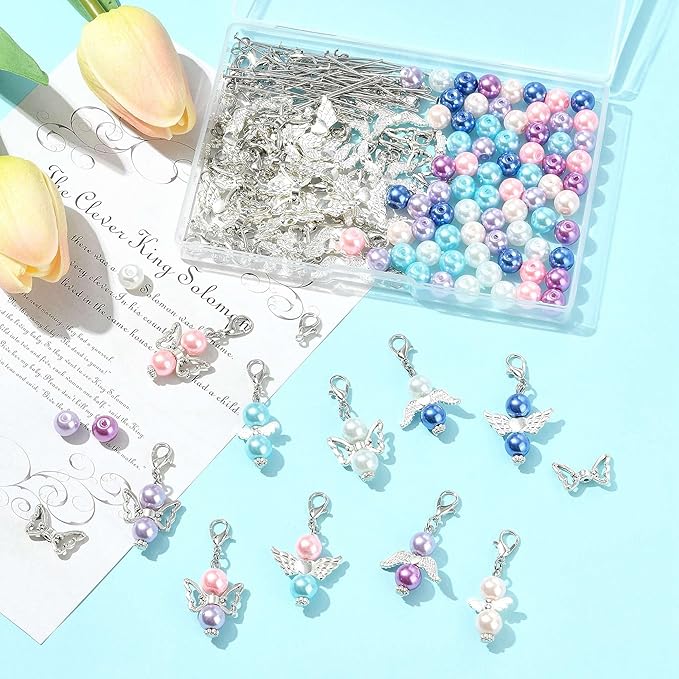 324Pcs Angel Jewelry Making Kit, DIY Pendants Charms Making Kits, Silver Colorful Beads Jump Ring Head Pins Findings for Bracelets Necklaces Earrings Crafting