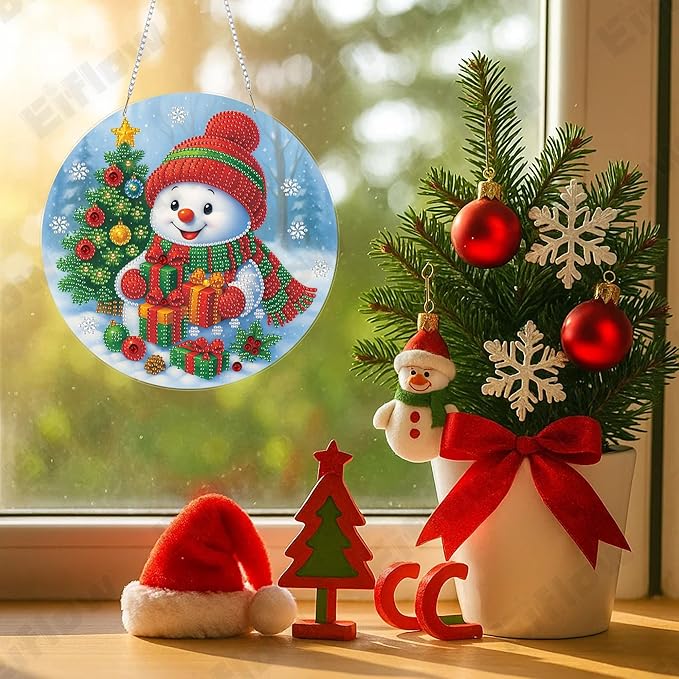 Eiflow Christmas Diamond Art Hanging Kit for Adults, DIY Diamonds Painting Door Hanger Board Kit, Special Crystal Diamond Art Painting Pendant Ornament