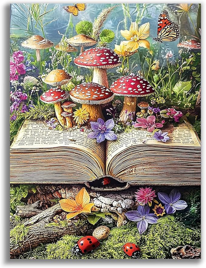 Gemozaic Diamond Painting Kits for Adults, Mushroom Adults Diamond Art Kits, Book Gem Painting Kit for Adult for Gift Home Wall Decor, 12x16 Inch