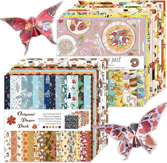 Origami Paper Kit 100 Sheets 70GSM 6 Inch Square Double Sided Color 100 Vivid Solid Colors for Hand Crafts Origami Paper Arts Creativity.Winter Dessert