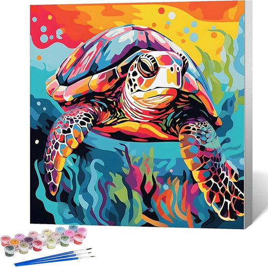 Framed Paint by Numbers Kit for Adults Beginner Sea Turtle, Adult Paint by Number Kits on Canvas Framed Animal, DIY Acrylic Oil Painting by Numbers with Frame, Perfect for Home Decor Gift 10 X 10 Inch